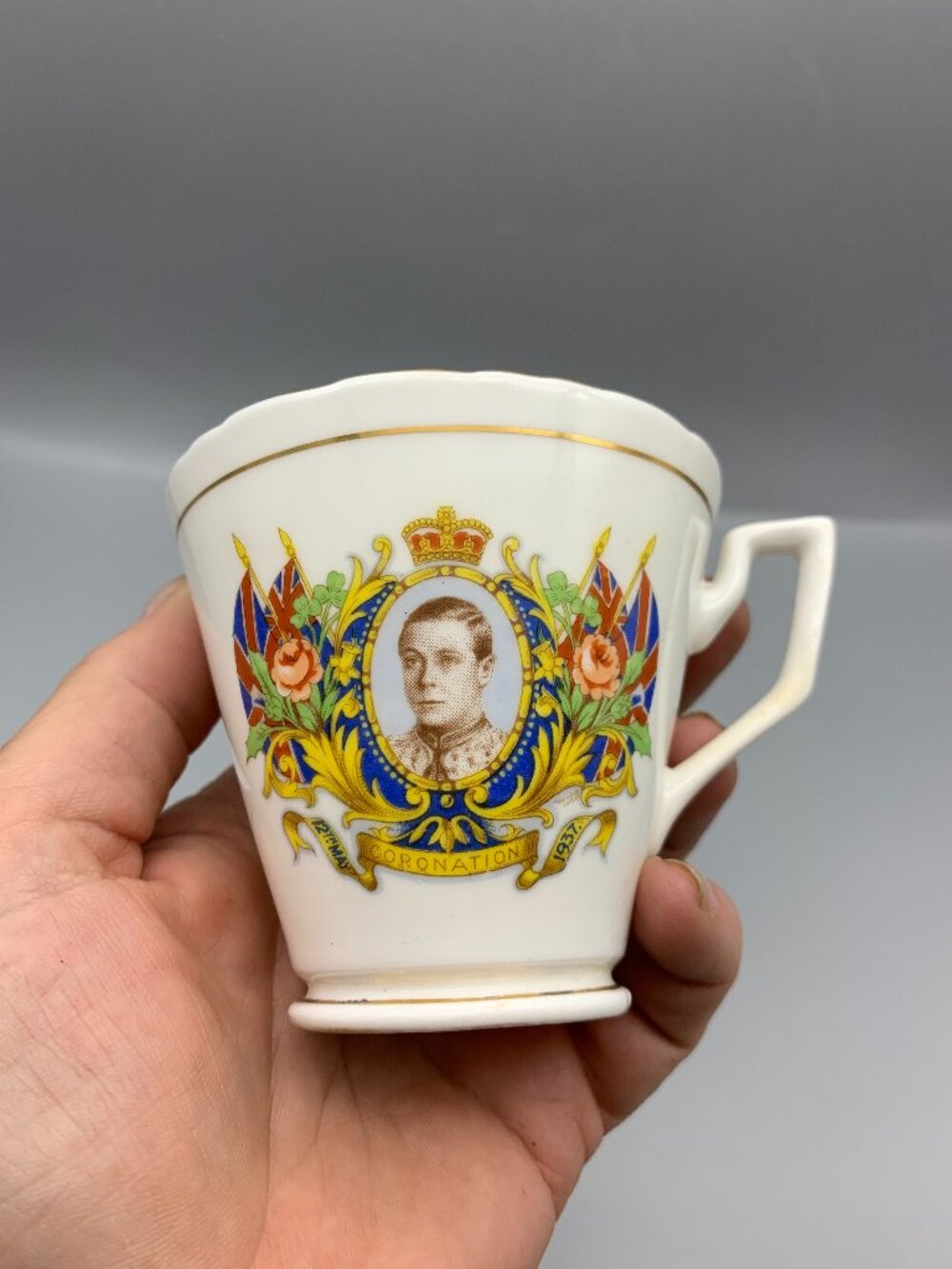 Vintage 1937 Sutherland China Cup Commemorating Coronation of King Edward VIII
